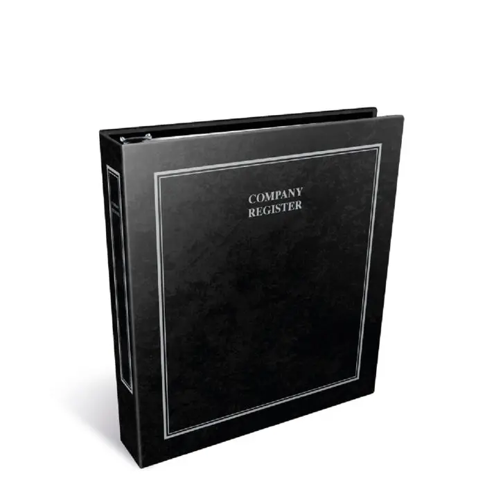 A sleek black binder labeled "Company Register," designed for organizing corporate documents.